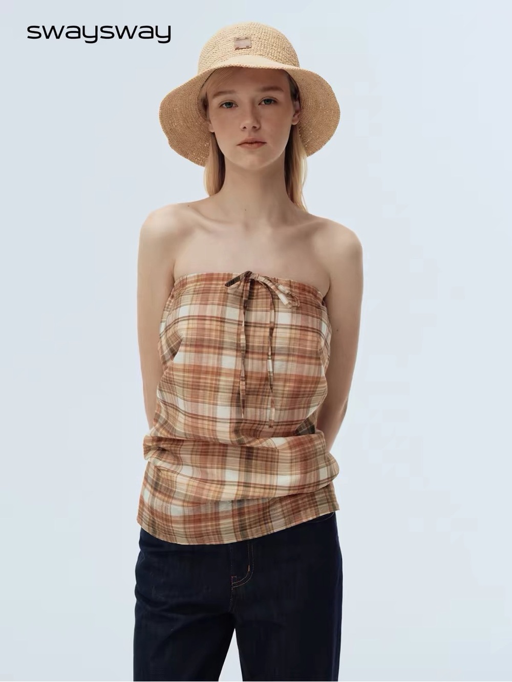Plaid Strapless Tube Top / skit